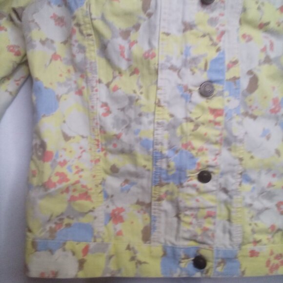 Liz Claiborne Denim Jacket Petite S Long Sleeve Button Up Floral Yellow Blue - Picture 11 of 16